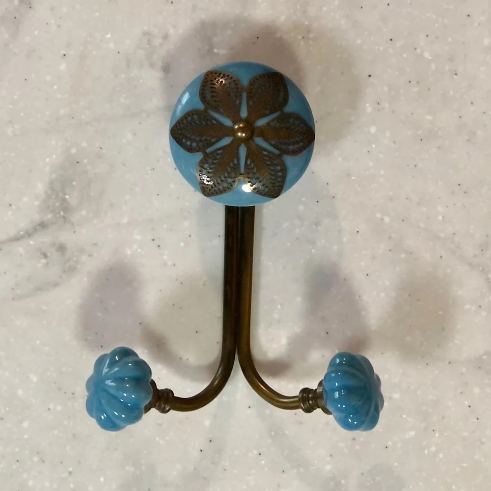 EUC Pier 1 Blue & Brass Antique Look Decorative Wall Hook